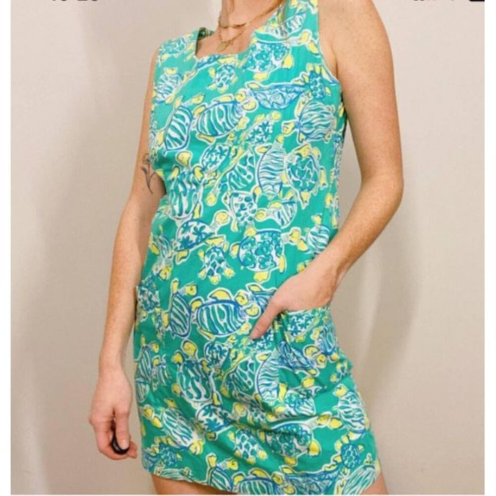 Lilly Pulitzer Vintage Green Turtle Print Dress Women's Size 8‎